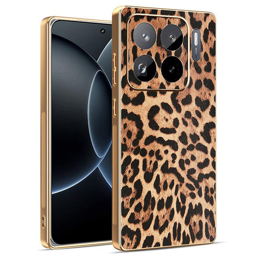 Xiaomi 15S Pro Handyhülle – Leopardenmuster PU-Leder beschichteter PC + TPU-Galvanik