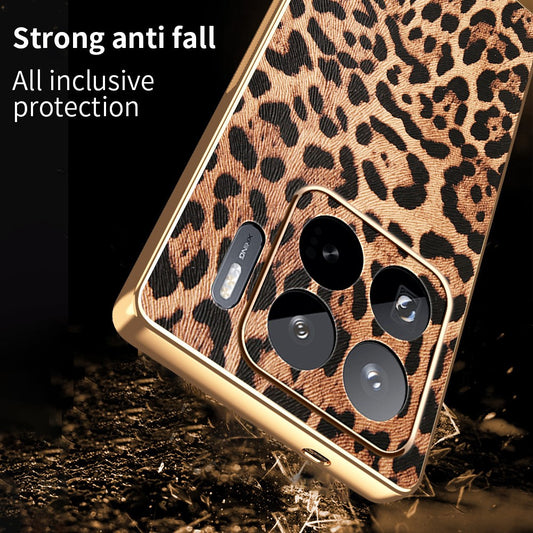 Xiaomi 15S Pro Handyhülle – Leopardenmuster PU-Leder beschichteter PC + TPU-Galvanik