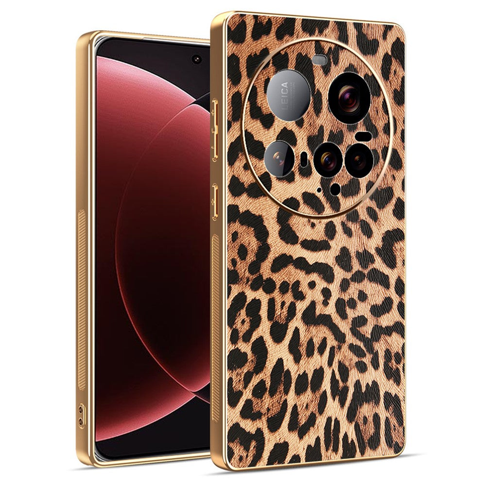 For Xiaomi 15 Ultra Case Leopard Print PU Leather Coated PC + TPU Electroplating Phone Cover