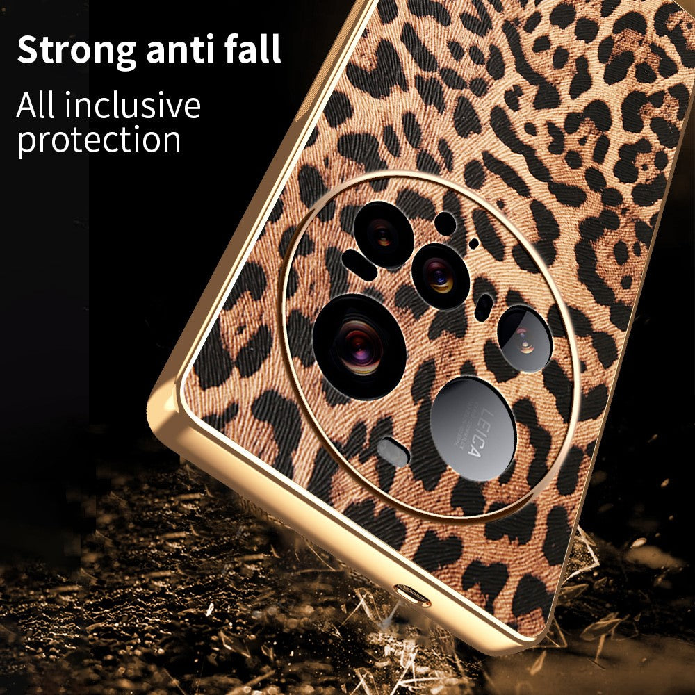 For Xiaomi 15 Ultra Case Leopard Print PU Leather Coated PC + TPU Electroplating Phone Cover