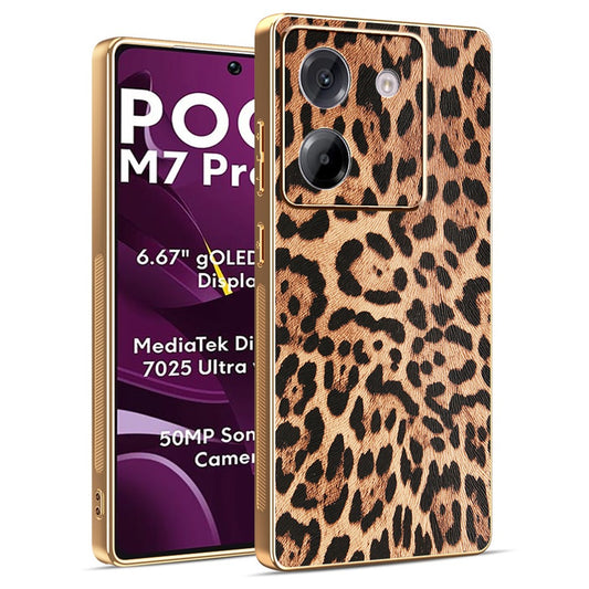 Xiaomi Poco M7 Pro 5G Handyhülle – Leopardenmuster PU-Leder beschichteter PC + TPU-Galvanik