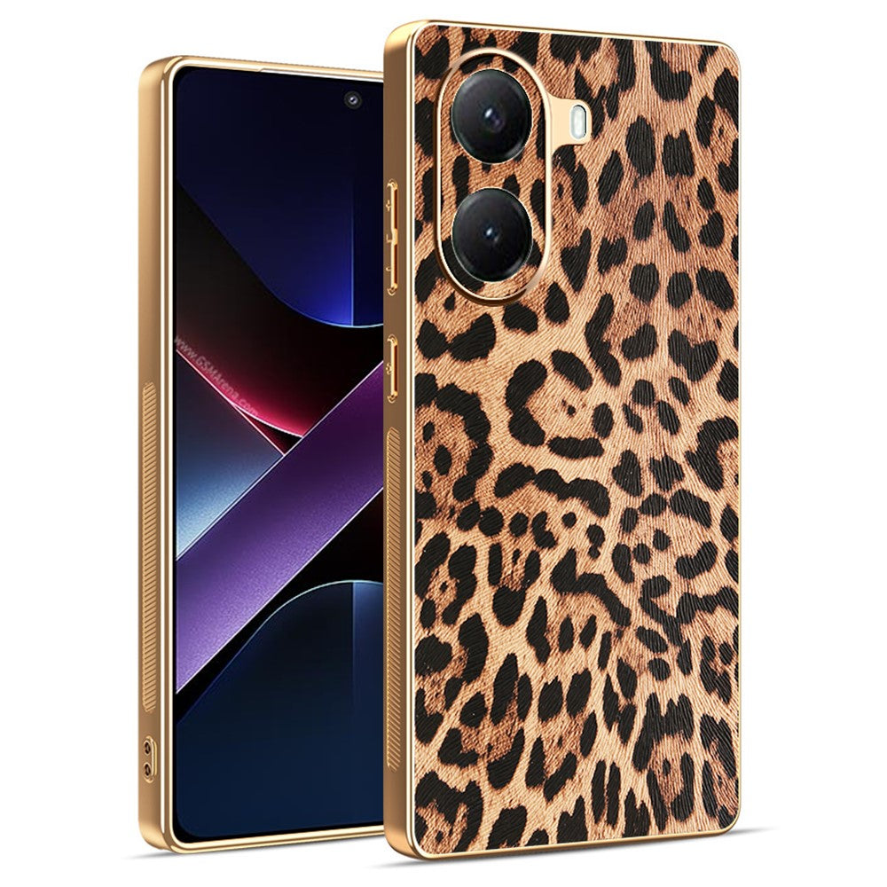 For Xiaomi Poco X7 Pro 5G Case Leopard Print PU Leather Coated PC + TPU Electroplating Phone Cover