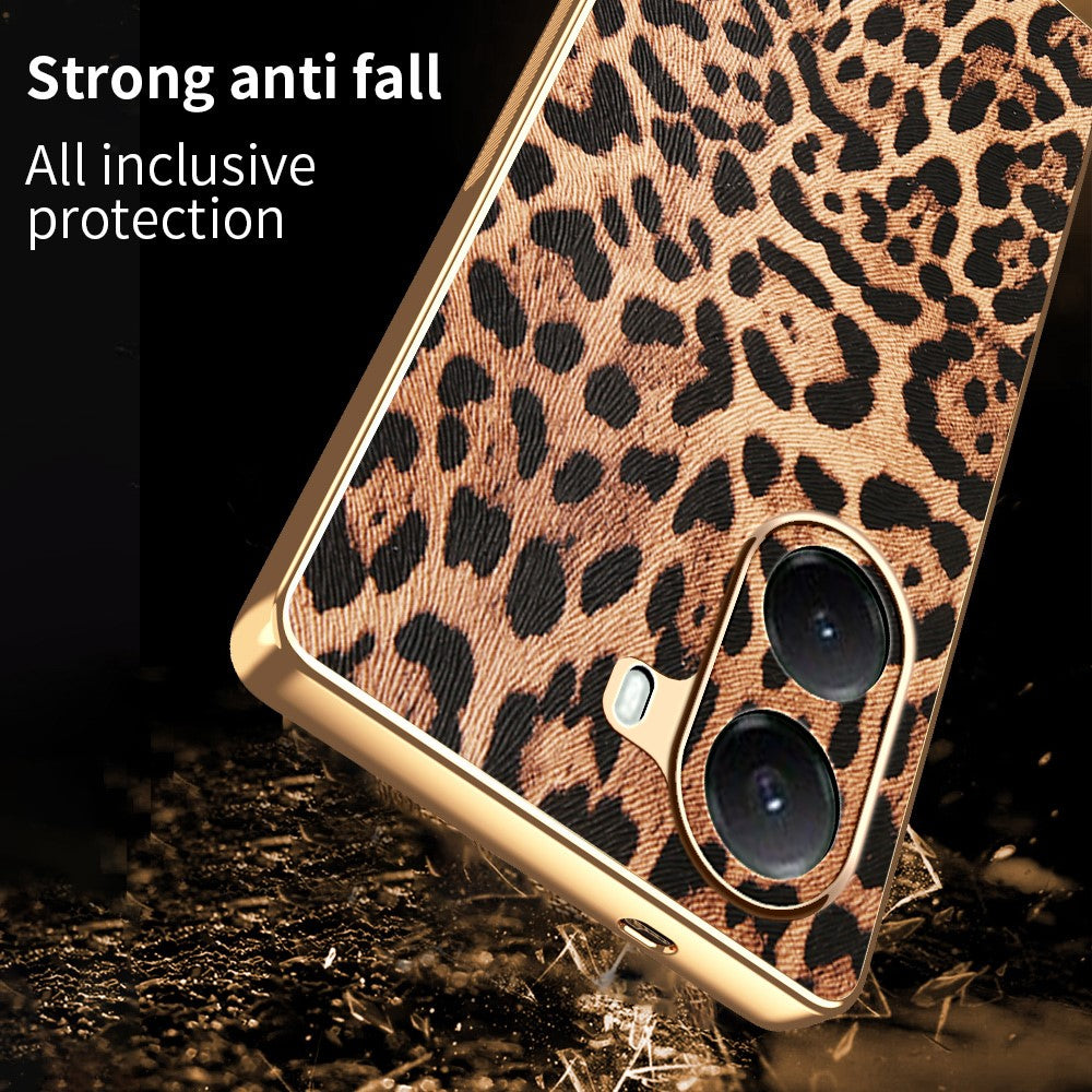 For Xiaomi Poco X7 Pro 5G Case Leopard Print PU Leather Coated PC + TPU Electroplating Phone Cover