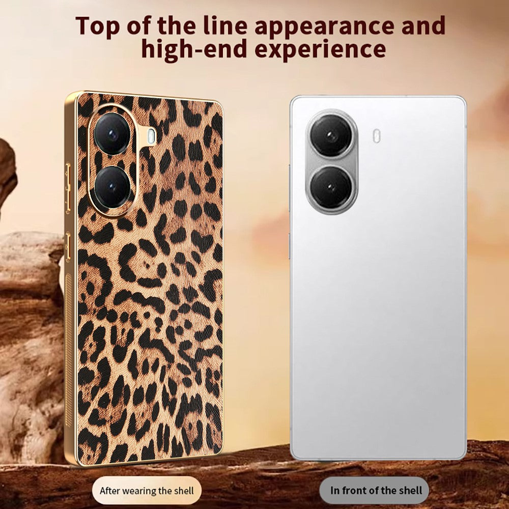 For Xiaomi Poco X7 Pro 5G Case Leopard Print PU Leather Coated PC + TPU Electroplating Phone Cover