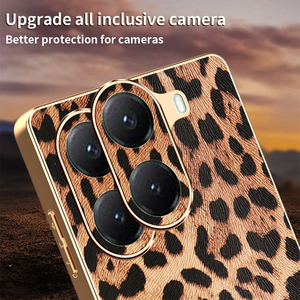 For Xiaomi Poco X7 Pro 5G Case Leopard Print PU Leather Coated PC + TPU Electroplating Phone Cover