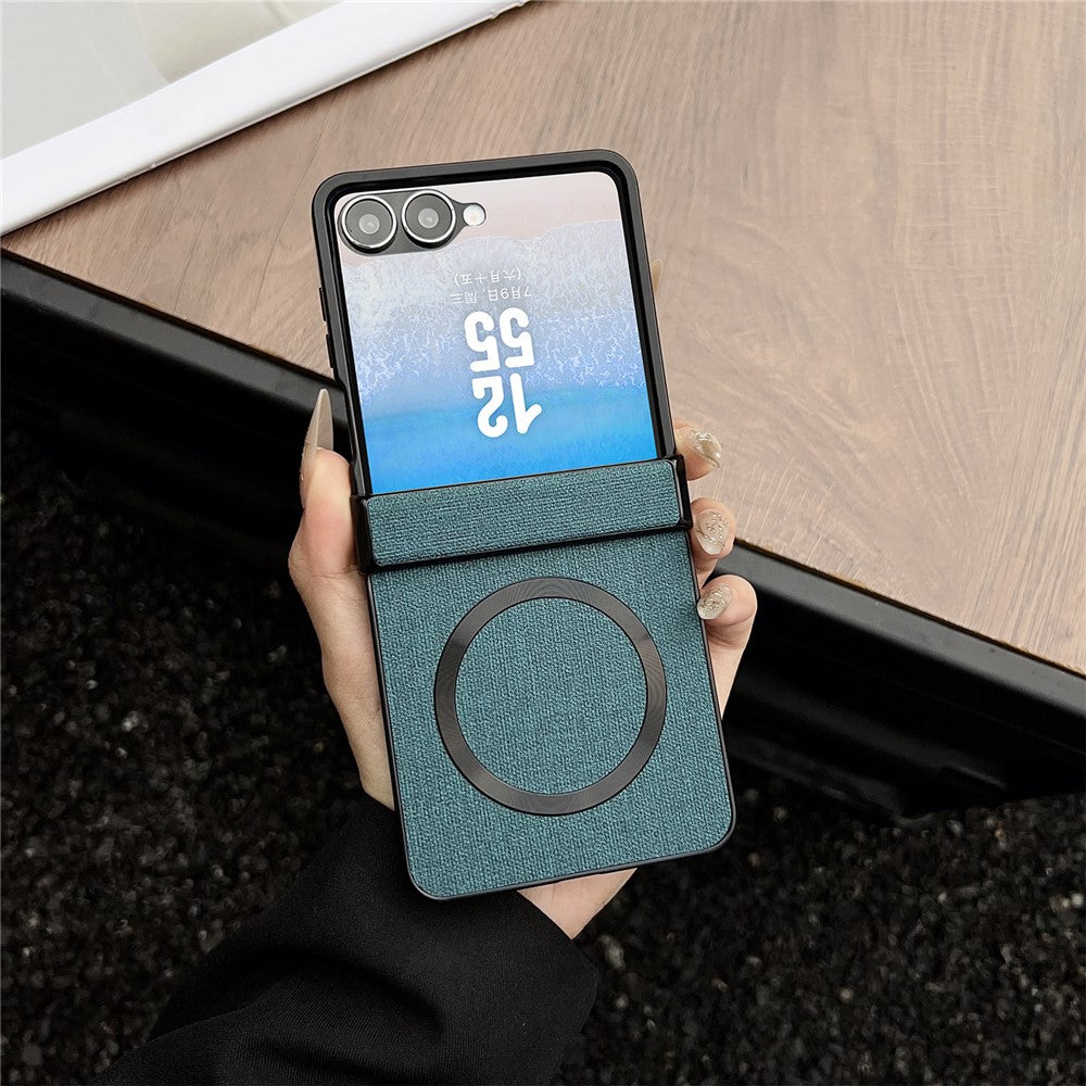 For Samsung Galaxy Z Flip7 5G Magnetic Case Leather + PC Phone Cover with Rear Screen Film and Hinge