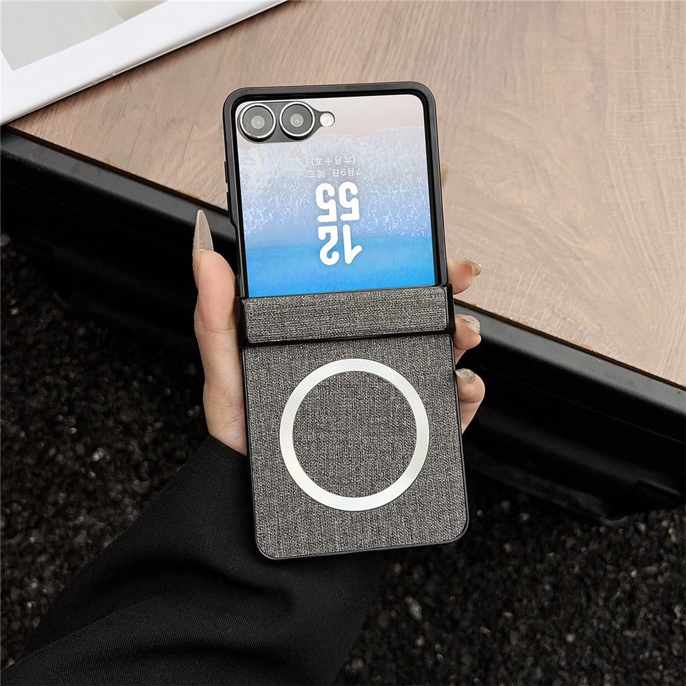 For Samsung Galaxy Z Flip7 5G Magnetic Case Leather + PC Phone Cover with Rear Screen Film and Hinge