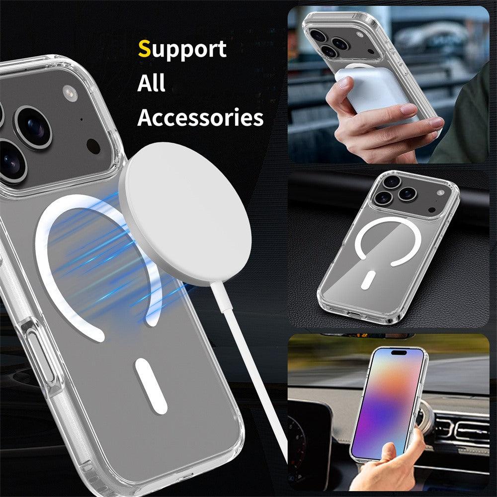 For iPhone 18 Pro / 17 Pro Magnetic Case 2.0mm Scratch Resistant TPU + PC Clear Phone Cover