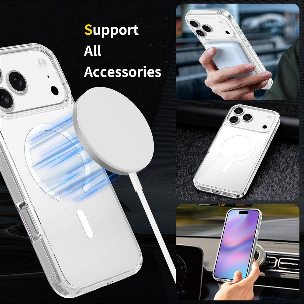 For iPhone 18 Pro Max / 17 Pro Max Magnetic Case 2.0mm Scratch Resistant TPU + PC Clear Phone Cover