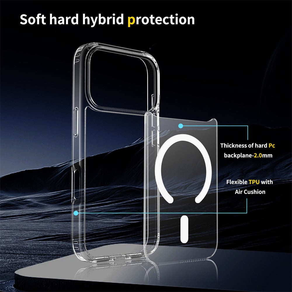 For iPhone 18 Pro Max / 17 Pro Max Magnetic Case 2.0mm Scratch Resistant TPU + PC Clear Phone Cover