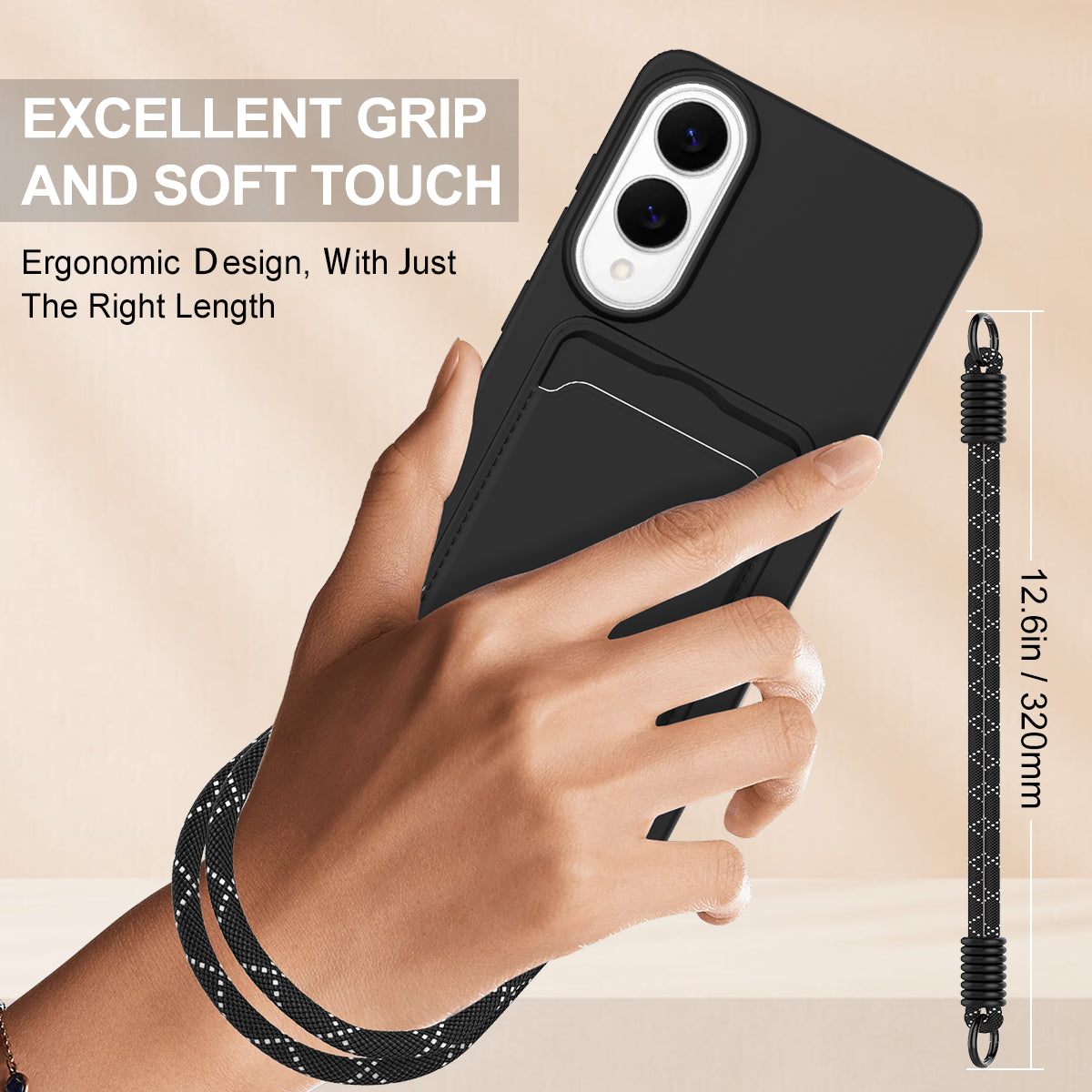 Galaxy S25 Edge Silikonhülle – Sanft & mit Kartenhalter und kurzem Riemen