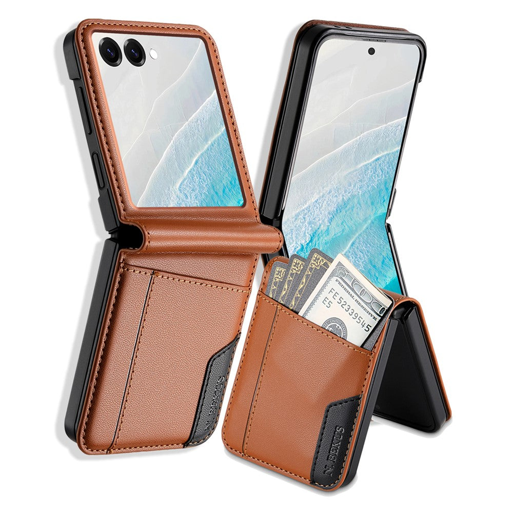 N.BEKUS For Samsung Galaxy Z Flip7 5G Case Card Slot PU + PC Phone Back Cover