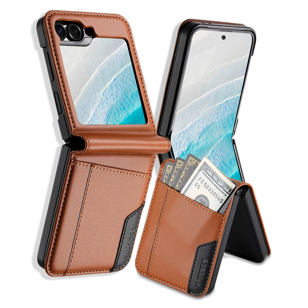 N.BEKUS For Samsung Galaxy Z Flip6 5G / Flip7 FE 5G Case Card Slot PU + PC Phone Back Cover
