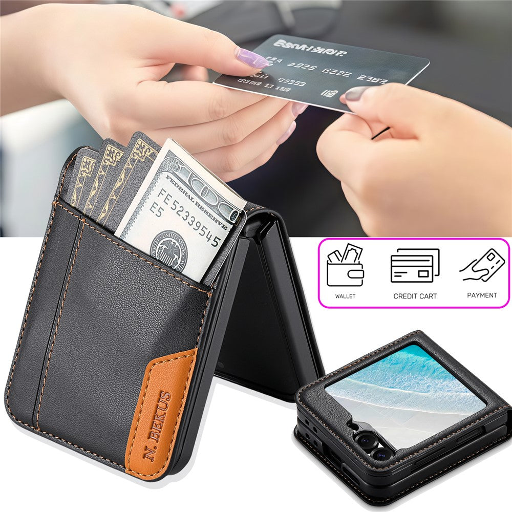N.BEKUS For Samsung Galaxy Z Flip6 5G / Flip7 FE 5G Case Card Slot PU + PC Phone Back Cover