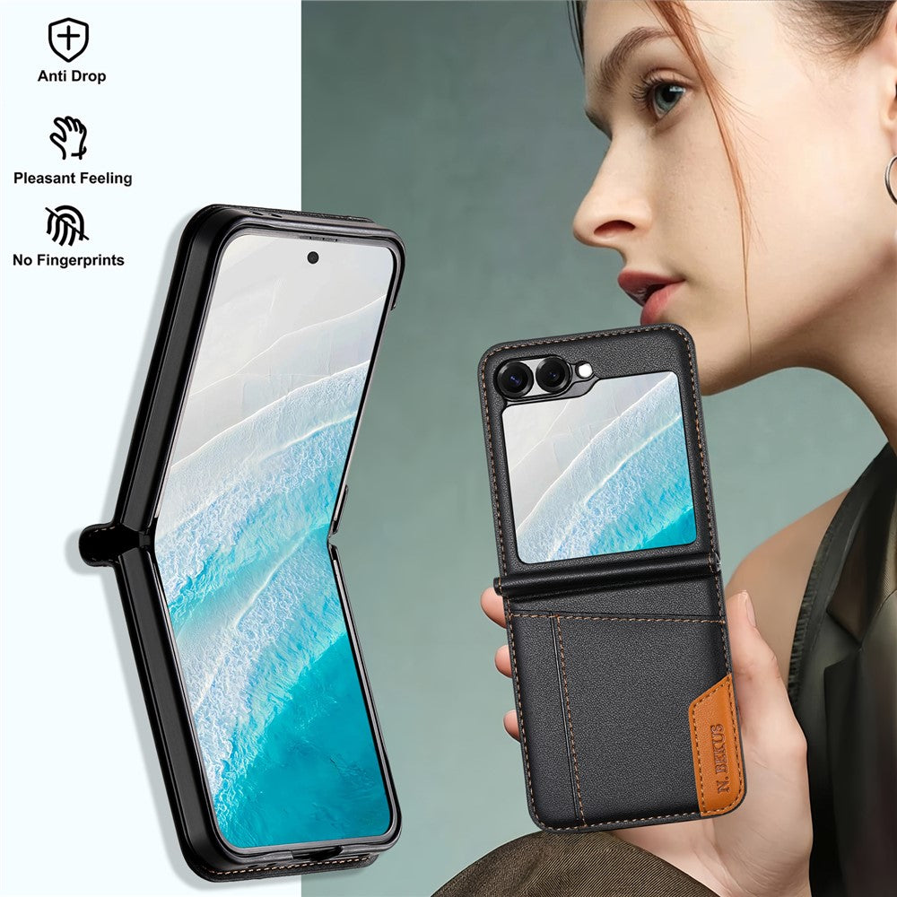 N.BEKUS For Samsung Galaxy Z Flip6 5G / Flip7 FE 5G Case Card Slot PU + PC Phone Back Cover