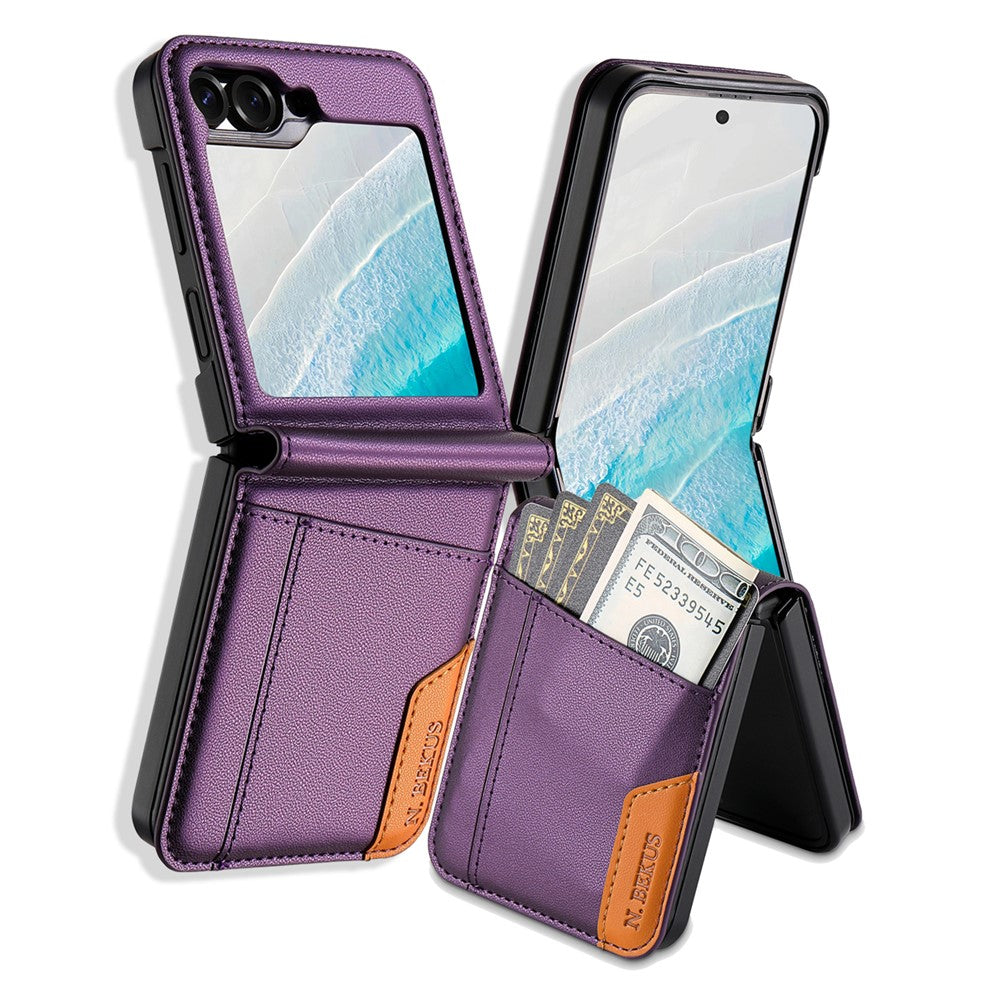 N.BEKUS For Samsung Galaxy Z Flip6 5G / Flip7 FE 5G Case Card Slot PU + PC Phone Back Cover