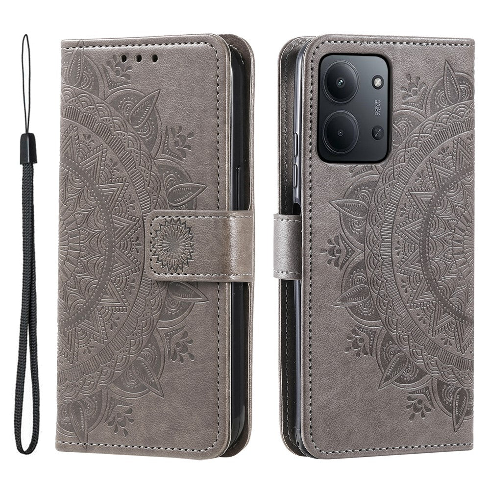 For Xiaomi Redmi 15C 5G (EU) (173mm) / 15C 4G (EU) (173mm) Stand Case Imprinted Totem PU Leather Wallet Phone Cover with Wrist Strap