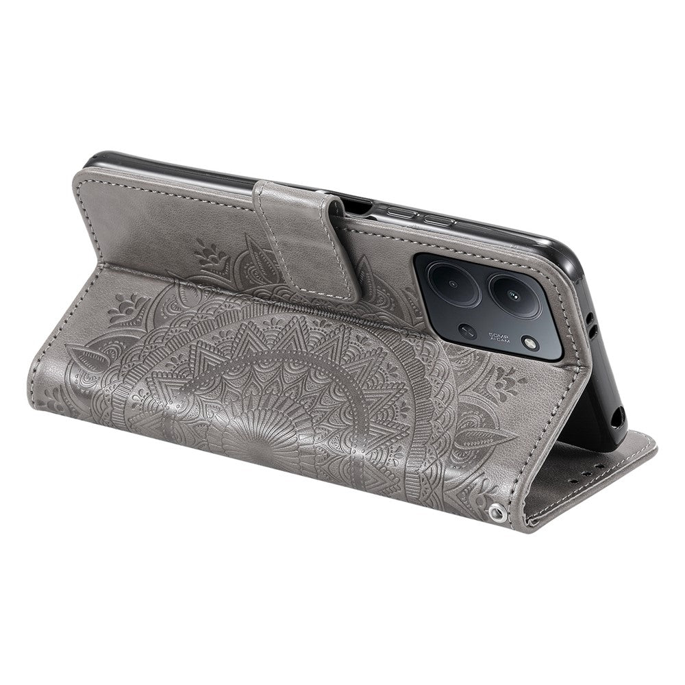 For Xiaomi Redmi 15C 5G (EU) (173mm) / 15C 4G (EU) (173mm) Stand Case Imprinted Totem PU Leather Wallet Phone Cover with Wrist Strap