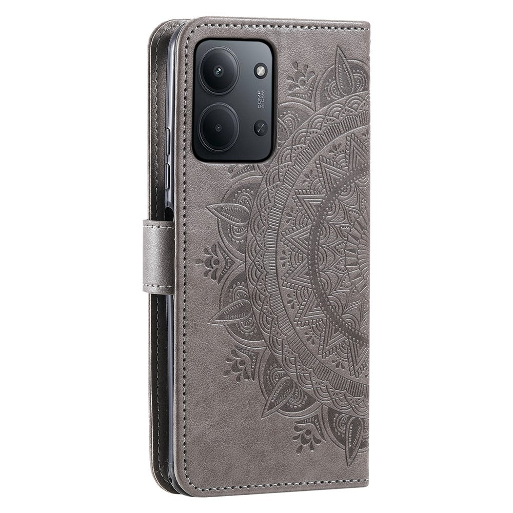 For Xiaomi Redmi 15C 5G (EU) (173mm) / 15C 4G (EU) (173mm) Stand Case Imprinted Totem PU Leather Wallet Phone Cover with Wrist Strap