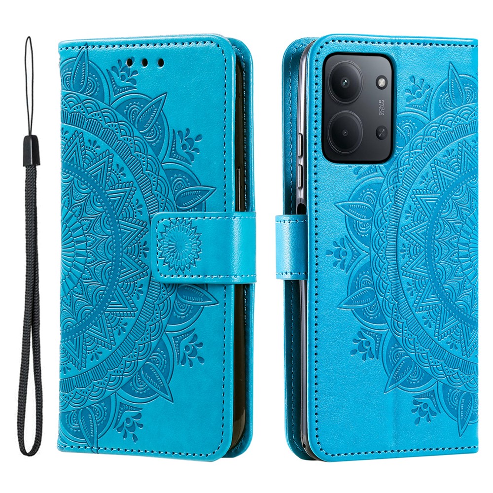 For Xiaomi Redmi 15C 5G (EU) (173mm) / 15C 4G (EU) (173mm) Stand Case Imprinted Totem PU Leather Wallet Phone Cover with Wrist Strap