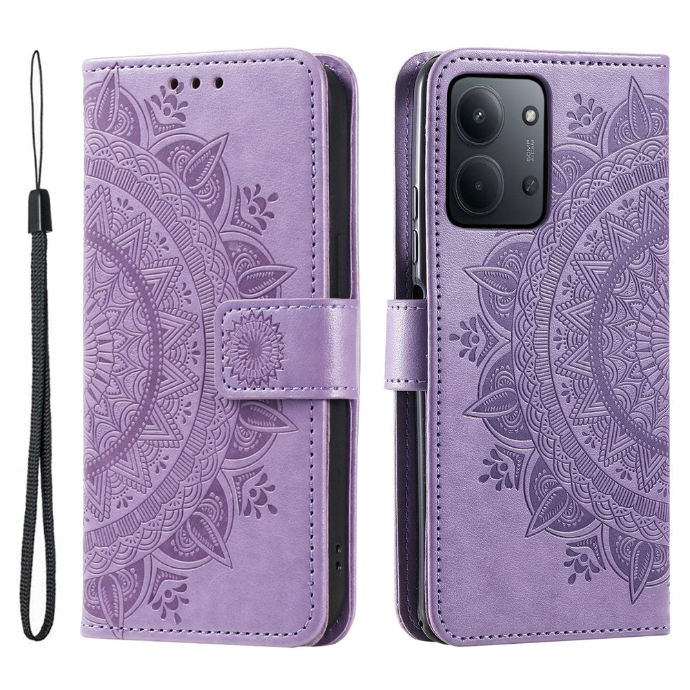 For Xiaomi Redmi 15C 5G (EU) (173mm) / 15C 4G (EU) (173mm) Stand Case Imprinted Totem PU Leather Wallet Phone Cover with Wrist Strap