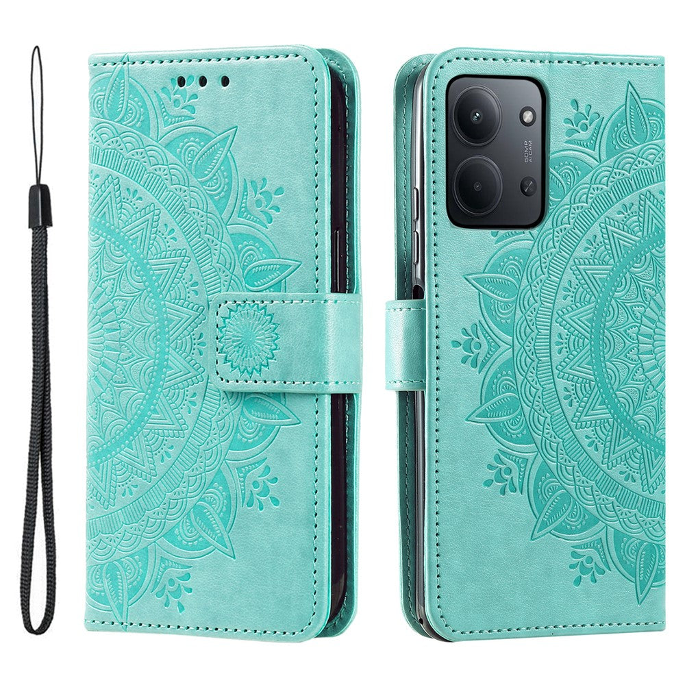 For Xiaomi Redmi 15C 5G (EU) (173mm) / 15C 4G (EU) (173mm) Stand Case Imprinted Totem PU Leather Wallet Phone Cover with Wrist Strap