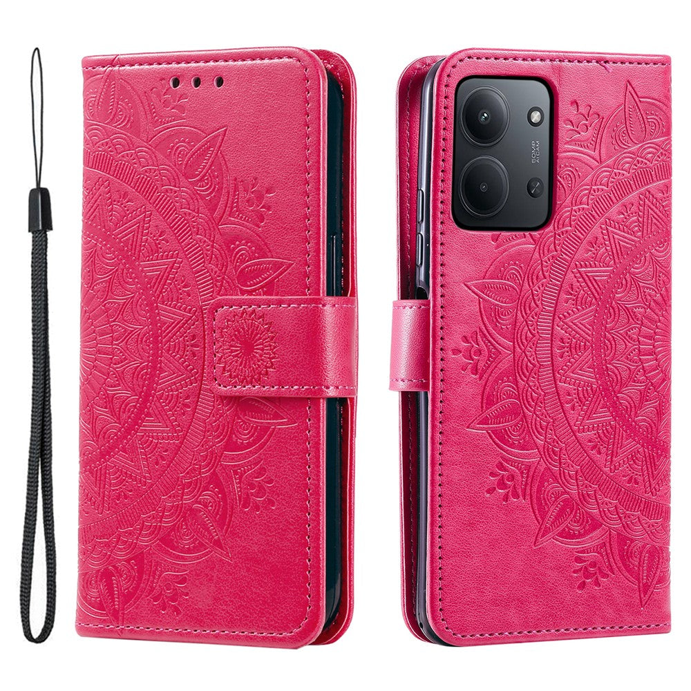 For Xiaomi Redmi 15C 5G (EU) (173mm) / 15C 4G (EU) (173mm) Stand Case Imprinted Totem PU Leather Wallet Phone Cover with Wrist Strap
