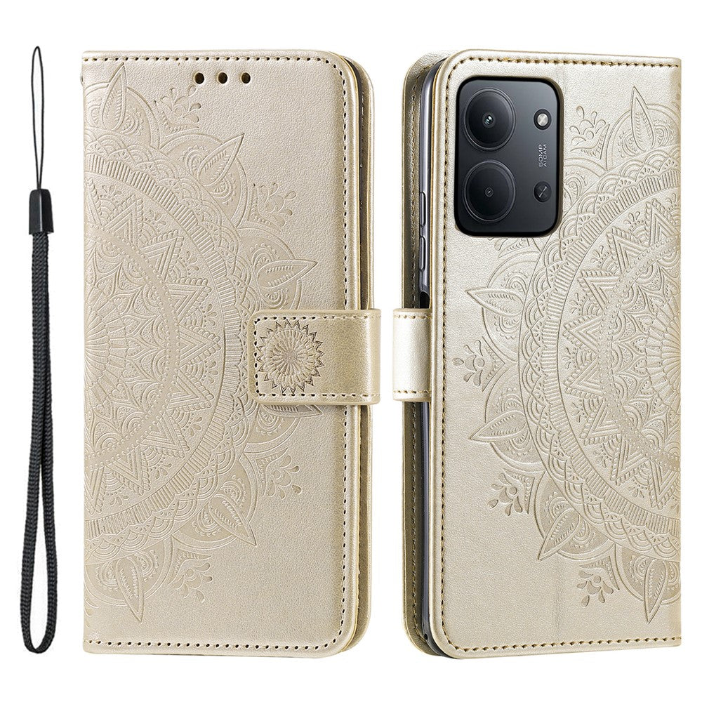 For Xiaomi Redmi 15C 5G (EU) (173mm) / 15C 4G (EU) (173mm) Stand Case Imprinted Totem PU Leather Wallet Phone Cover with Wrist Strap