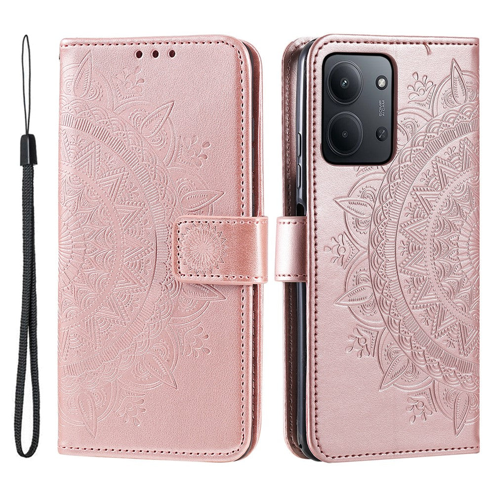 For Xiaomi Redmi 15C 5G (EU) (173mm) / 15C 4G (EU) (173mm) Stand Case Imprinted Totem PU Leather Wallet Phone Cover with Wrist Strap