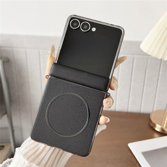 Galaxy Z Flip7 5G – Magnetische Handyhülle aus PC und PU-Leder