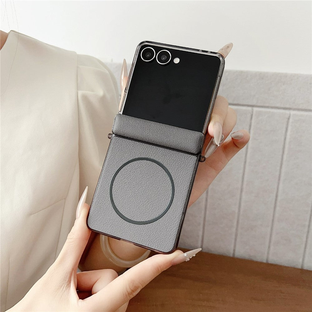 For Samsung Galaxy Z Flip7 5G Phone Magnetic Case Leather + PC Protective Cover
