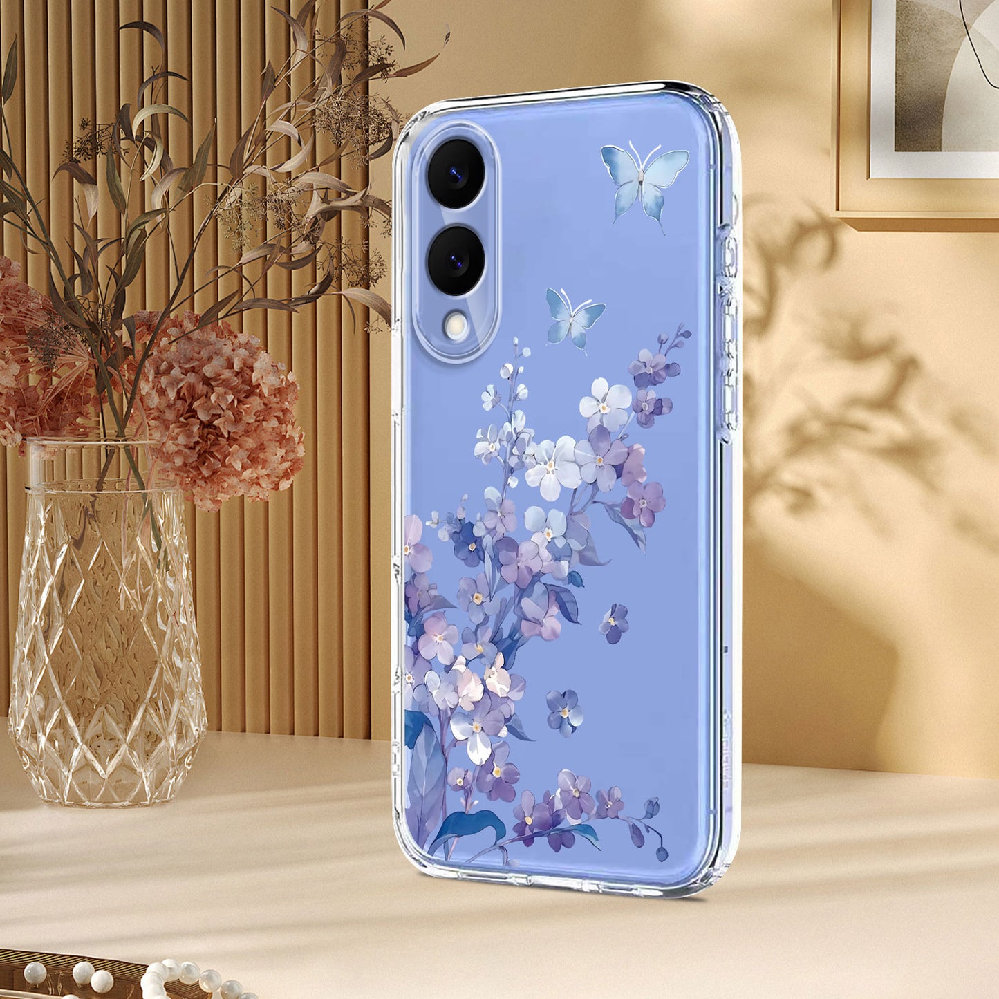 Galaxy S25 Edge Schutzhülle – Mit Blumen- Schmerttlingmuster & Stoßfest