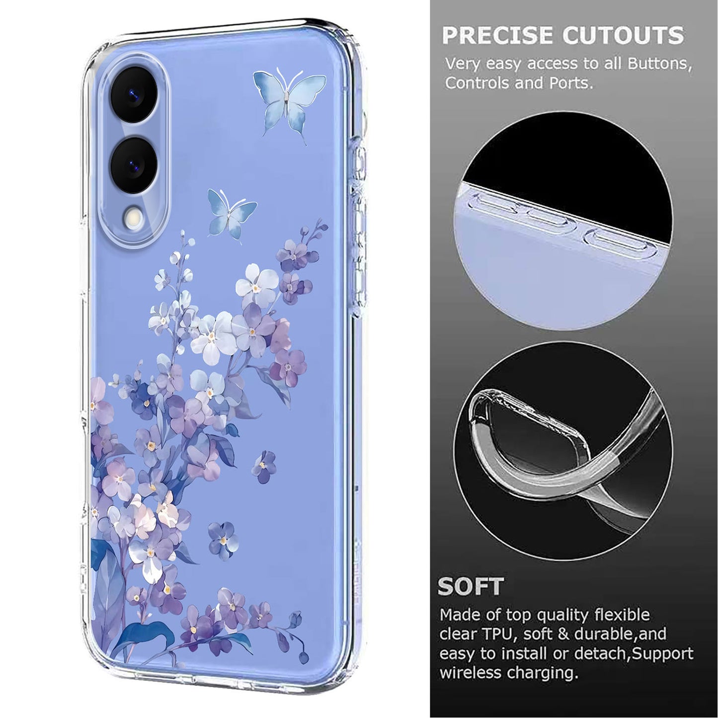 Galaxy S25 Edge Schutzhülle – Mit Blumen- Schmerttlingmuster & Stoßfest