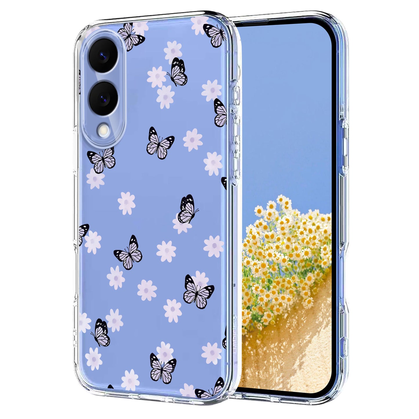 Galaxy S25 Edge Schutzhülle – Mit Blumen- Schmerttlingmuster & Stoßfest