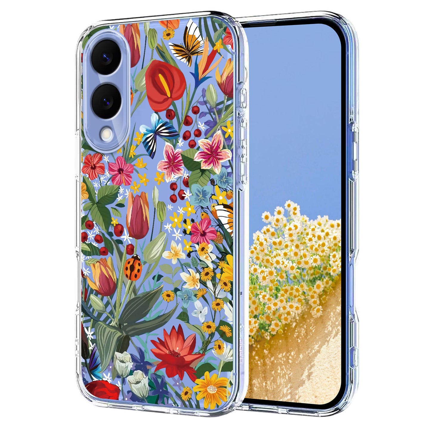 Galaxy S25 Edge Schutzhülle – Mit Blumen- Schmerttlingmuster & Stoßfest