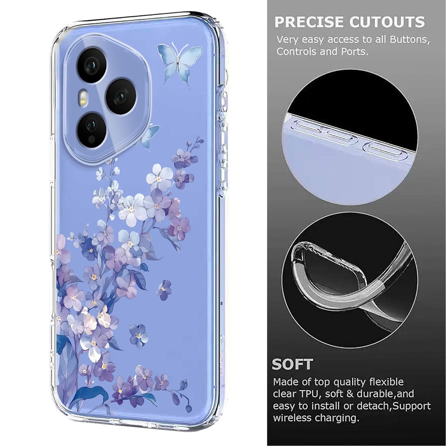 For Honor 400 Pro 5G (Global) Case Butterfly Floral Pattern Printing TPU Phone Back Cover