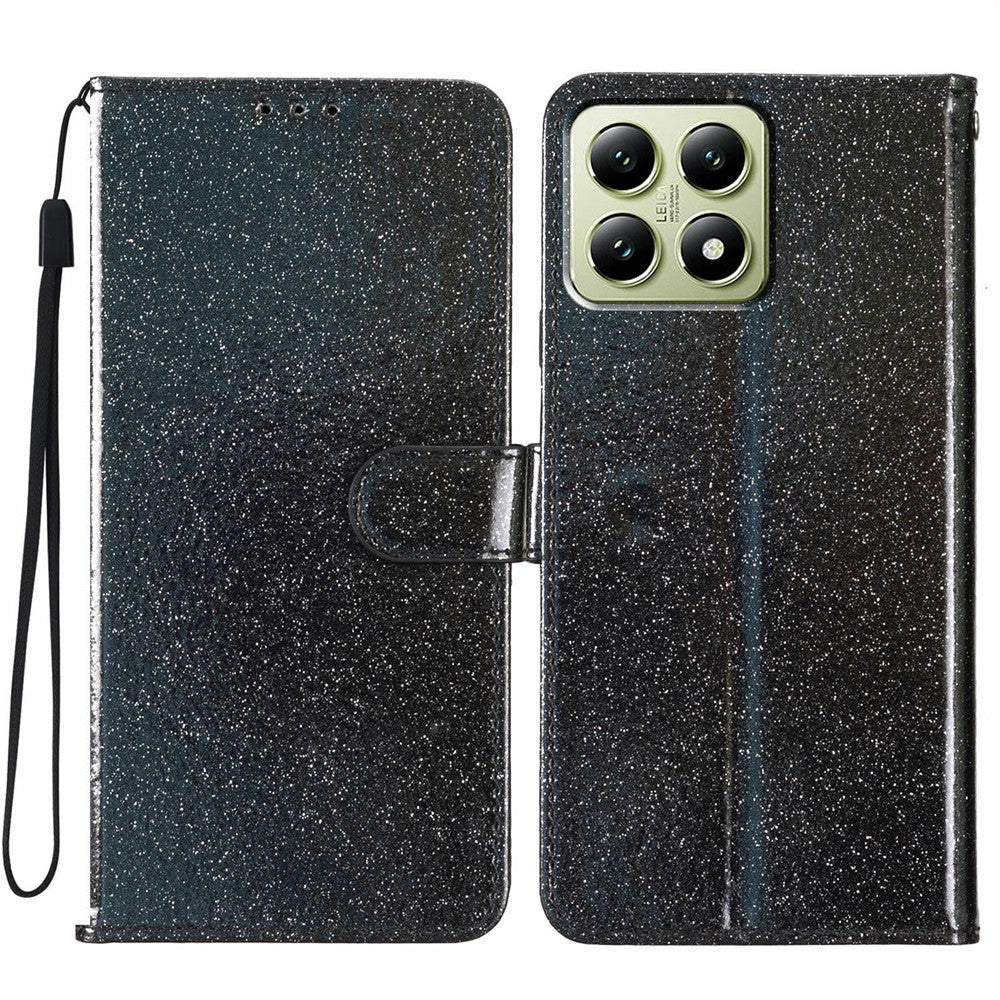 For Xiaomi 15T Wallet Case Glitter Anti-Scratch Leather Stand Phone Cover with Strap