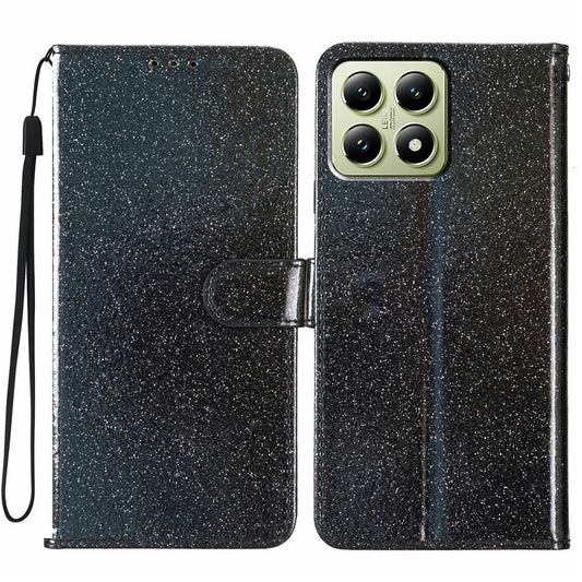 Xiaomi 15T Handyhülle – Brieftaschenetui aus glitzerndem, kratzfestem Leder mit Standfunktion und Riemen