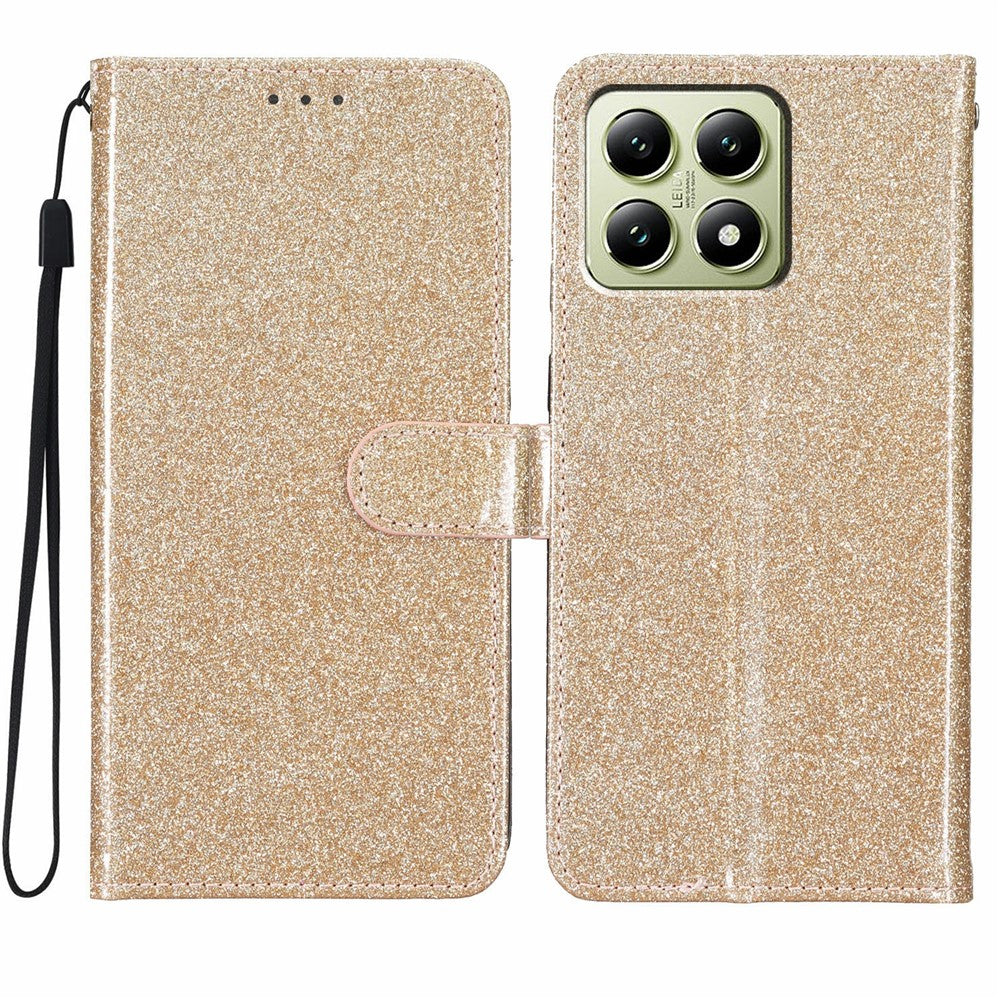 For Xiaomi 15T Wallet Case Glitter Anti-Scratch Leather Stand Phone Cover with Strap