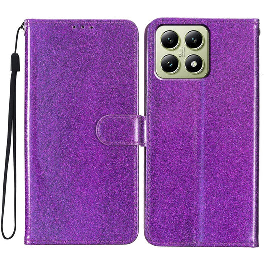 Xiaomi 15T Pro Handyhülle – Brieftaschenetui aus glitzerndem, kratzfestem Leder mit Standfunktion und Riemen