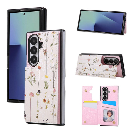 Galaxy Z Fold7 5G – Handyhülle aus Kunststoff und PU-Leder, mit Ständer, mit Kartenfach, mit RFID-Schutz, mit Blumenmotiv