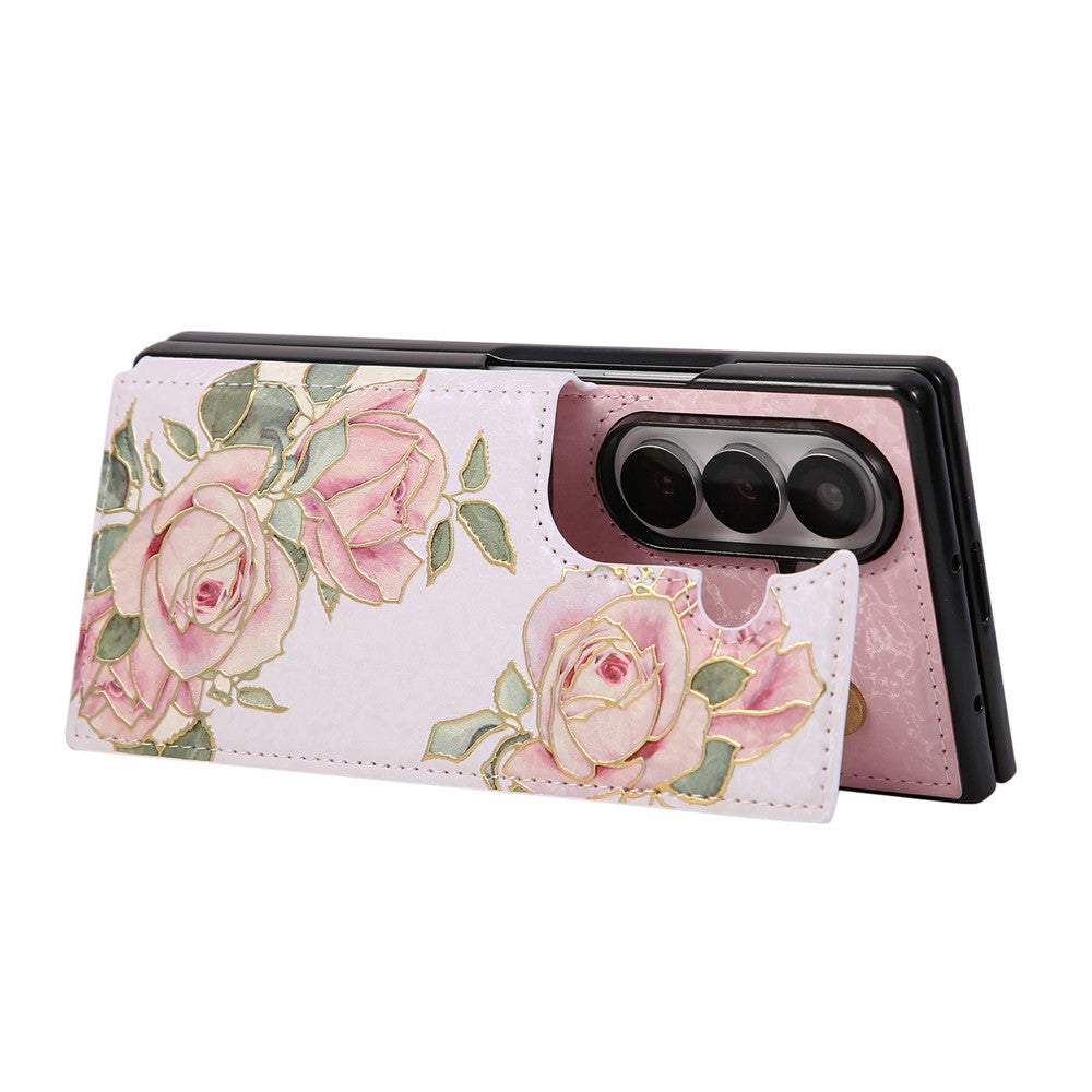 For Samsung Galaxy Z Fold7 5G Case Flower Leather PC RFID Blocking Phone Cover Card Slots