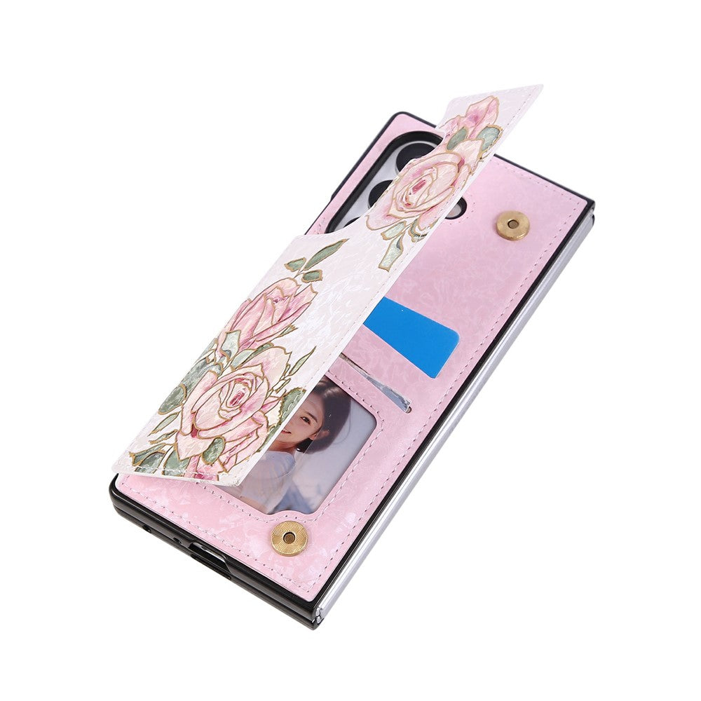 For Samsung Galaxy Z Fold7 5G Case Flower Leather PC RFID Blocking Phone Cover Card Slots