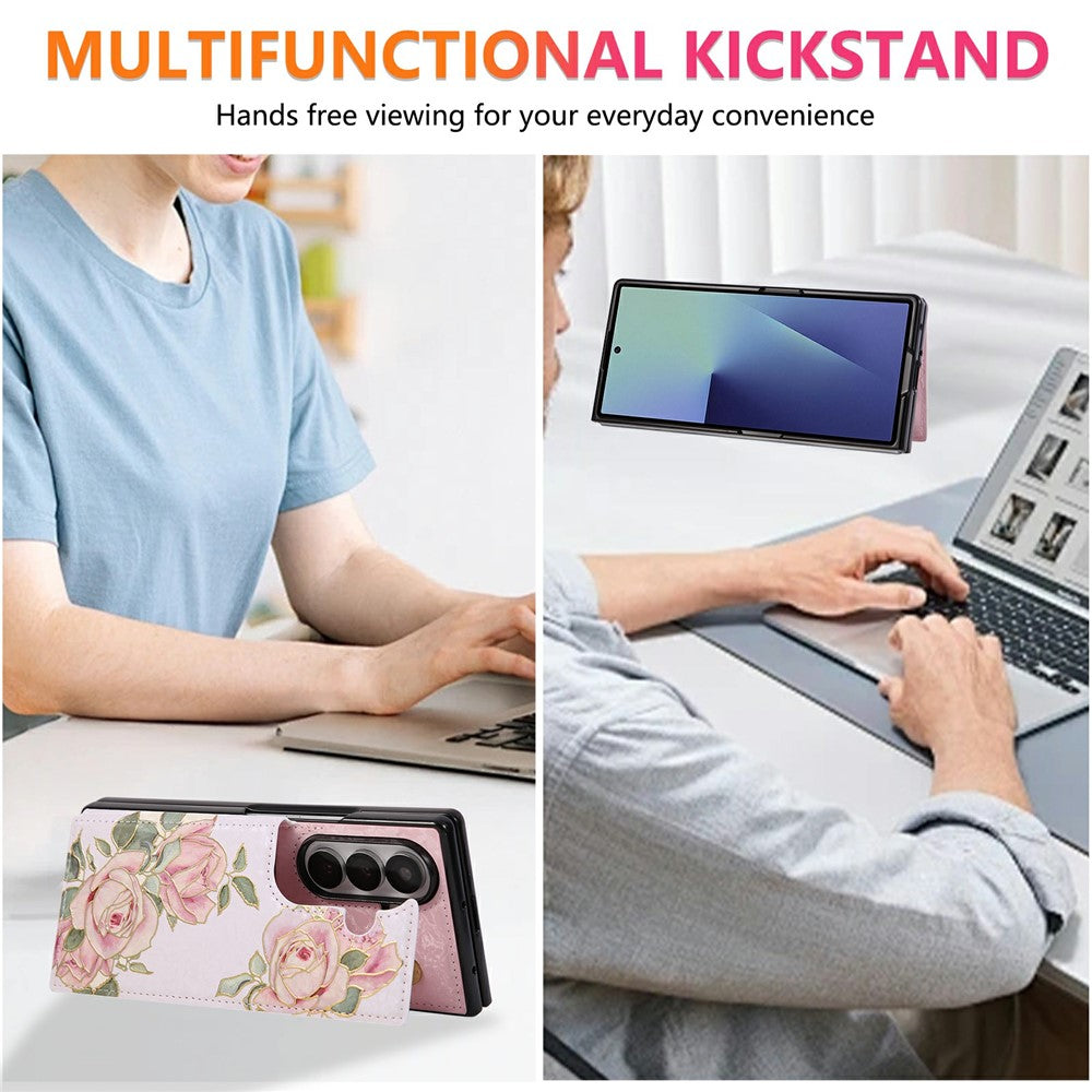 For Samsung Galaxy Z Fold7 5G Case Flower Leather PC RFID Blocking Phone Cover Card Slots