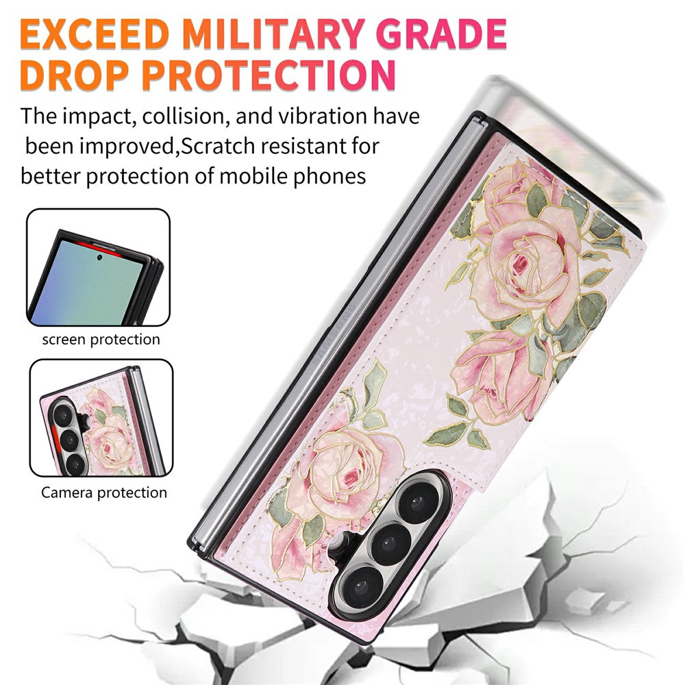 For Samsung Galaxy Z Fold7 5G Case Flower Leather PC RFID Blocking Phone Cover Card Slots