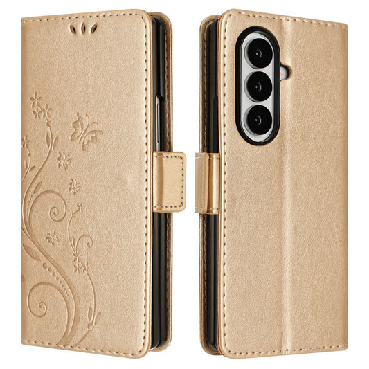 Galaxy Z Fold7 5G – Wallet-Handyhülle aus Kunststoff und PU-Leder, mit Ständer, mit Blumenmotiv