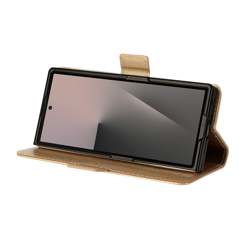 For Samsung Galaxy Z Fold7 5G Leather Wallet Case Butterfly Flower Imprint Phone Cover with Strap