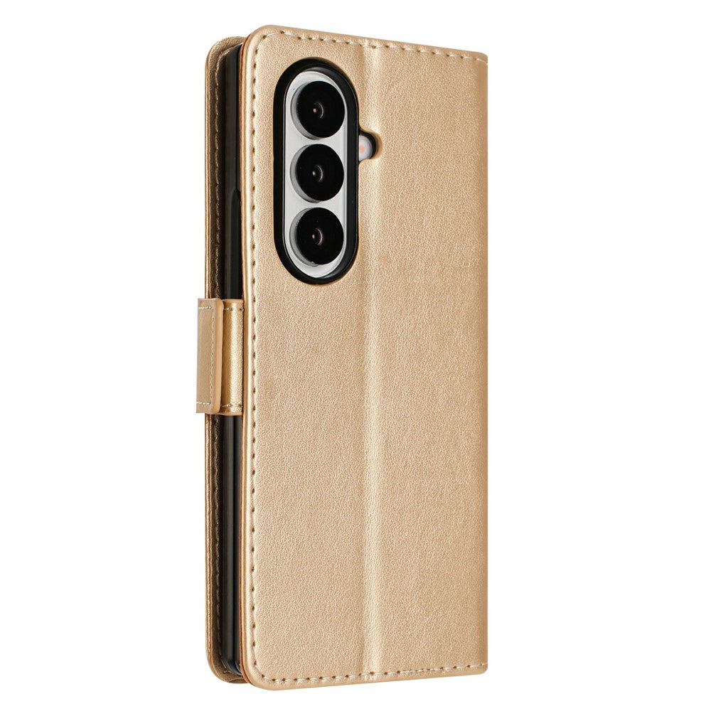 For Samsung Galaxy Z Fold7 5G Leather Wallet Case Butterfly Flower Imprint Phone Cover with Strap