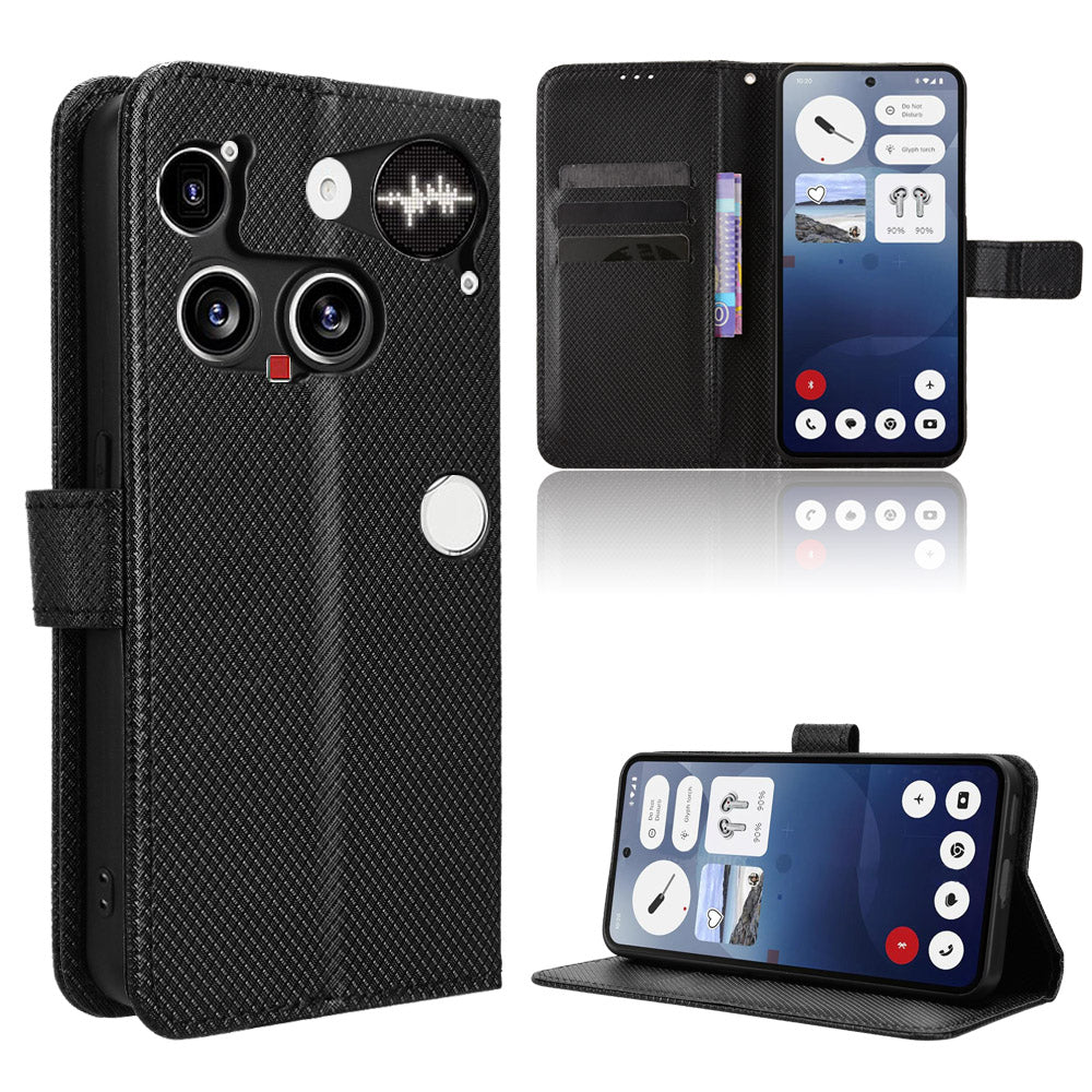 For Nothing Phone (3) 5G Leather Wallet Case with Strap Diamond Texture Phone Cover