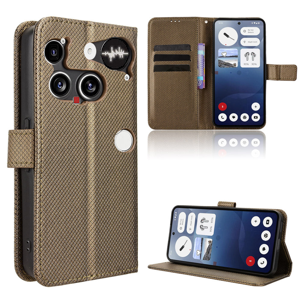 For Nothing Phone (3) 5G Leather Wallet Case with Strap Diamond Texture Phone Cover